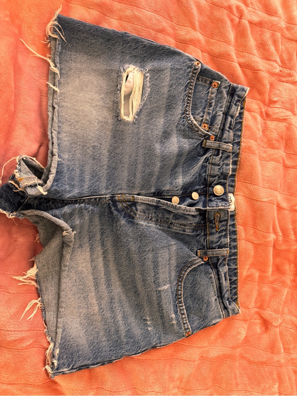 BDG Medium Blue Distressed High-Waist Jean Shorts